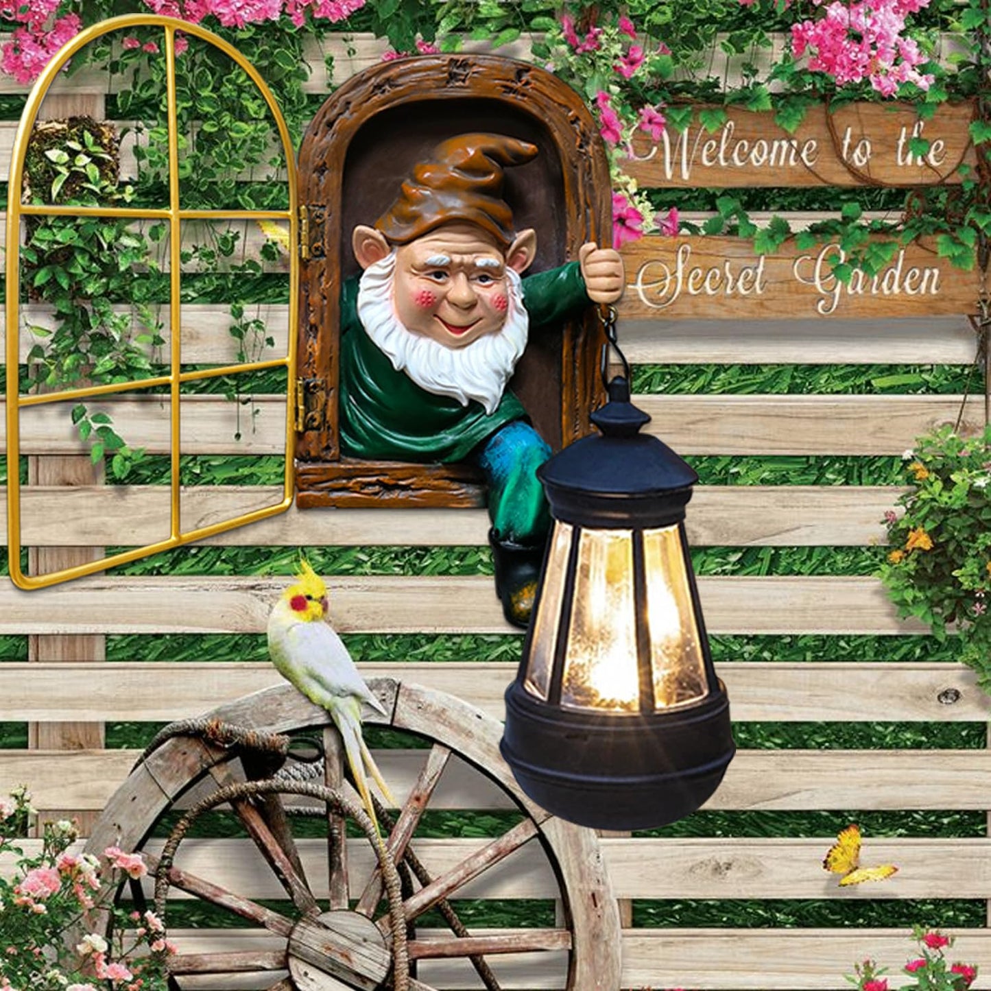 Garden Gnomes Decor Outdoor Statue - Christmas Gnome Decorations with Solar Lights Whimsical Elf Out The Door Tree Hugger Garden Statues Tree Face Gnomes Yard Art for Patio,Fence,Lawn Gnomes Ornament