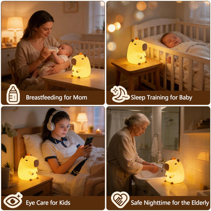 FAMIDUO Capybara Night Light, Long-Lasting Silicone Squishy Lamp, Cute Animal Nursery Light with 20-Min Timer, Dimmable Bedside Lamp for Kids Room, College Dorm Decor, Funny Gifts for Girls Boys Baby
