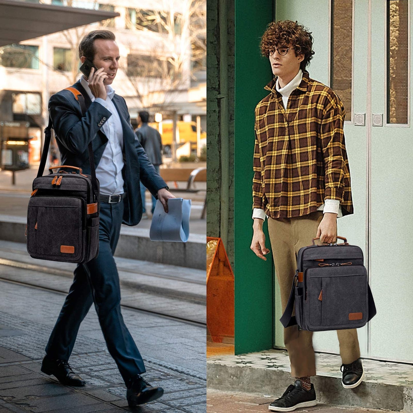 ESTARER 13-13.3 Laptop Bag for Men, Vertical Messenger Bag for 13-13.6'' Mac neo/air/pro Shoulder Bag Water-resistant Canvas
