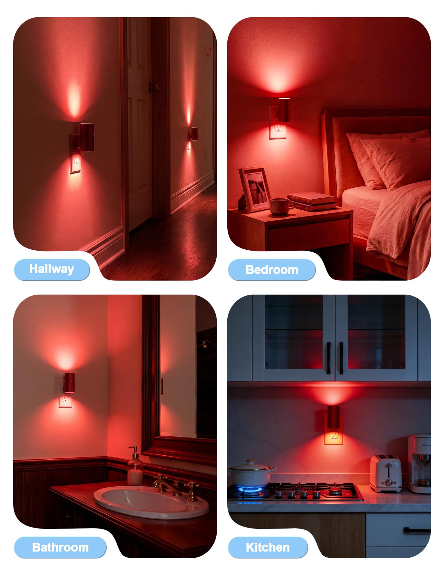 VOLISUN Red Night Light Plug into Wall, LED Night Lights with Light Sensor, Sleep Aid Red, Dimmable Night Light for Christmas, Holiday Decor, Hallway, Bedroom, 2 Pack