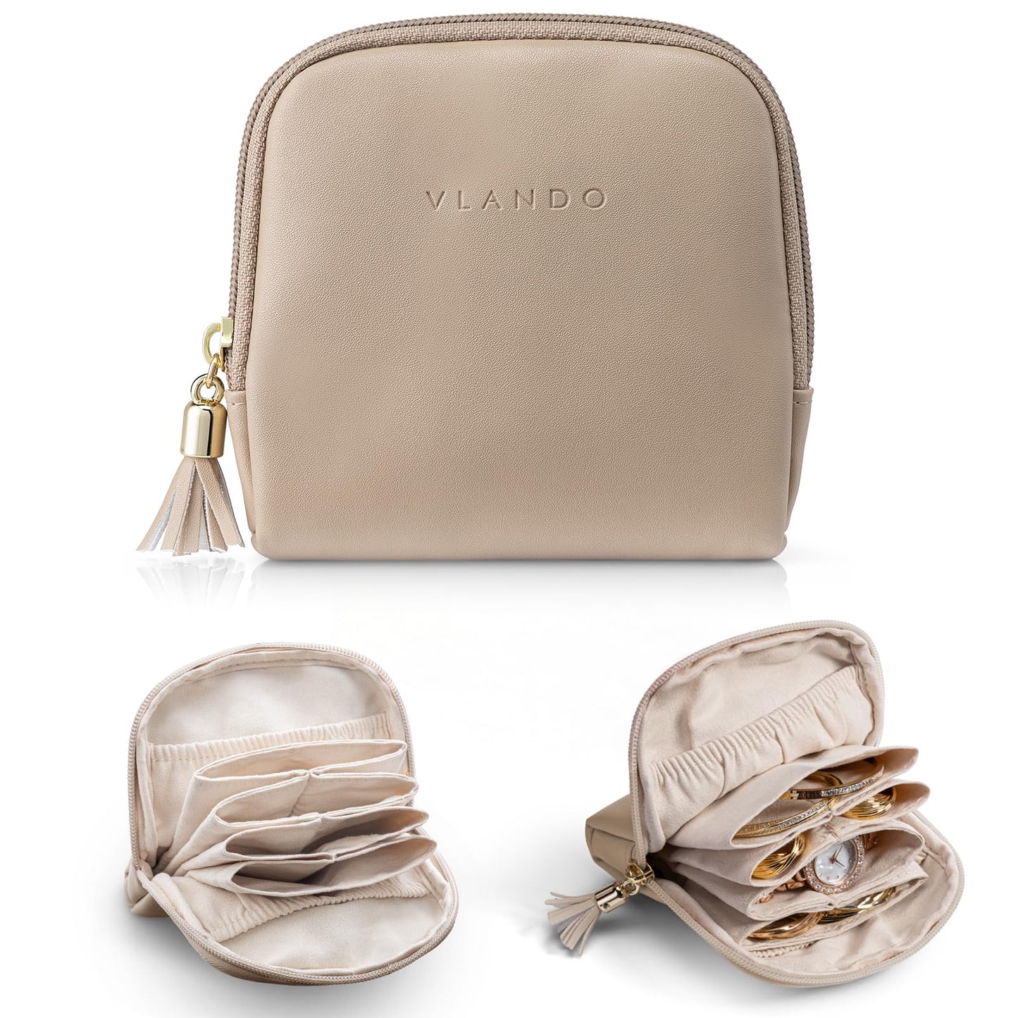 VLANDO Small Jewelry Travel Case,Gifts for Women,Jewelry Pouch Bags with Zipper,Velvet Jewelry Organizer Storage Bag for Bracelet Rings Earring-Toffee