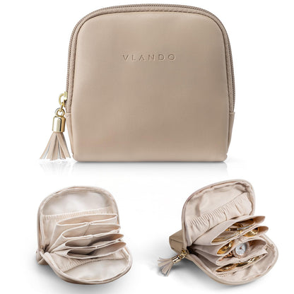 VLANDO Small Jewelry Travel Case,Gifts for Women,Jewelry Pouch Bags with Zipper,Velvet Jewelry Organizer Storage Bag for Bracelet Rings Earring-Toffee