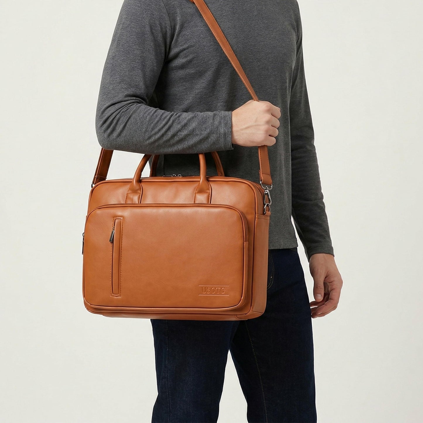 14 Inch Laptop Bag for Women and Men - Waterproof Briefcase, Slim Messenger Bag with Trolley Strap, Partition Storage Shoulder Sleeve Case for MacBook HP Dell Lenovo Asus