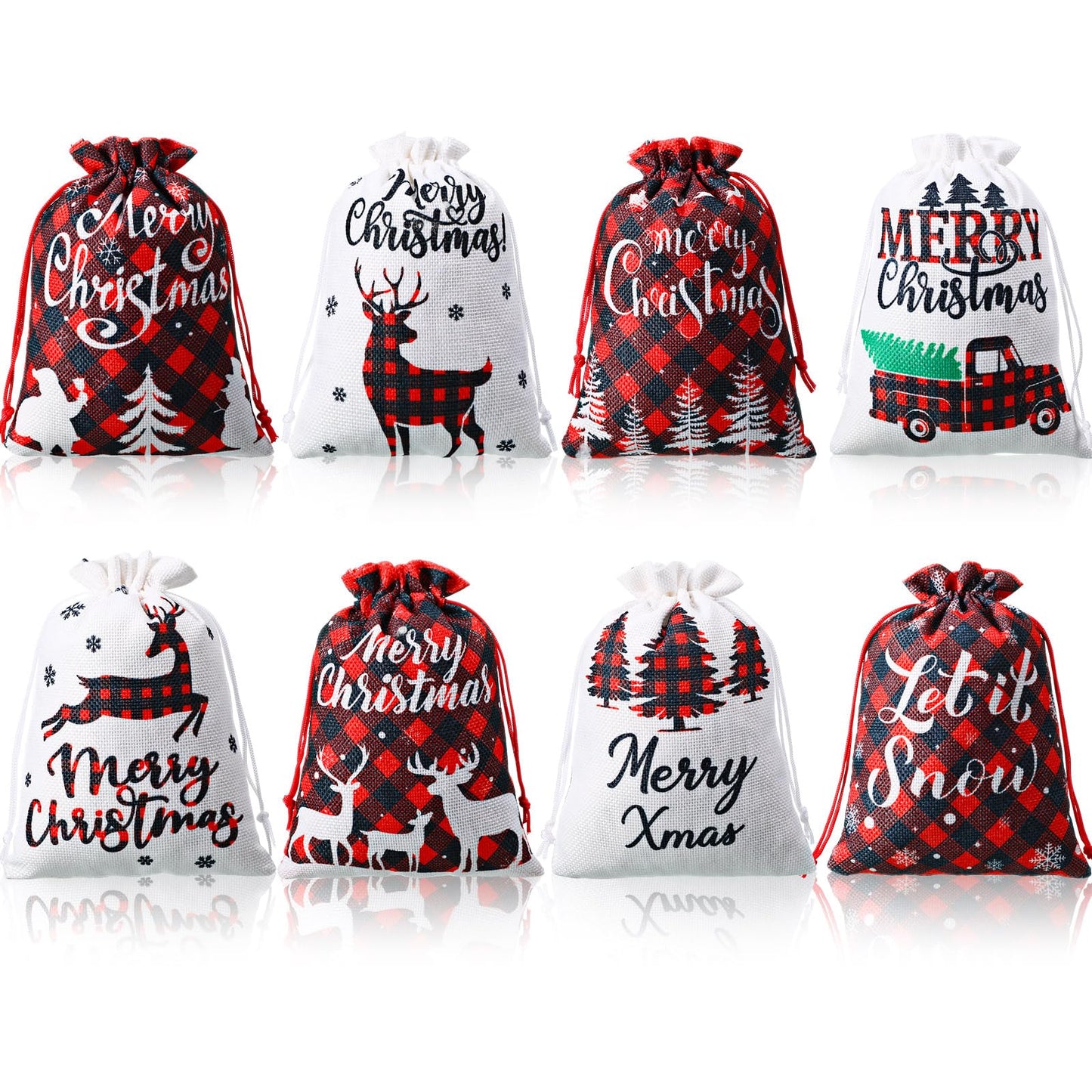 Shappy 16 Pcs Christmas Burlap Bags with Drawstrings, 6 x 8in Small Christmas Gift Bags Baskets for Xmas Presents Holiday Party Favors Supplies, Mini Linen Treats Candy Sacks(Buffalo Plaid)