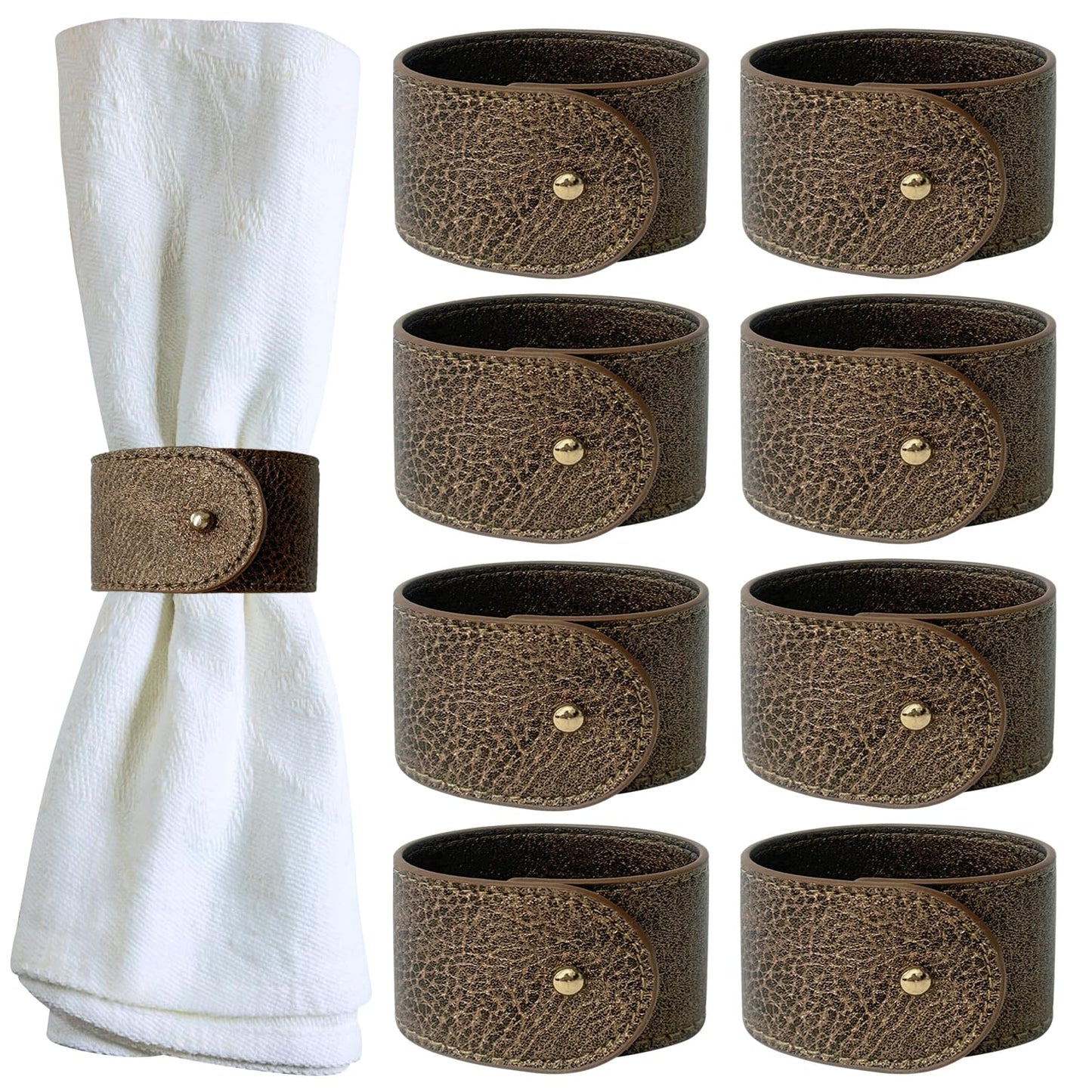 Homewear Luxury Leather Napkin Rings Set of 8, Bronze, Morgan Faux Style, Modern Cuff Design for Wedding Party Decorations, Kitchen, Holiday Table,Rust Proof,Hotel, Home, Table Accessories, Dining