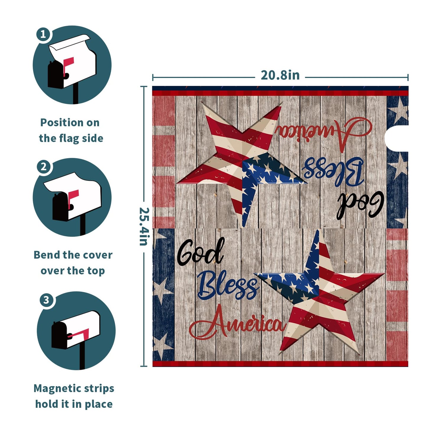 American Flag Patriotic Mailbox Cover Magnetic USA Independence Day Mailbox Cover Standard Size 25.5 x 21 4th of July Memorial Day Mailbox Wrap Post Letter Box Cover Decorative for Home Outdoor Garden
