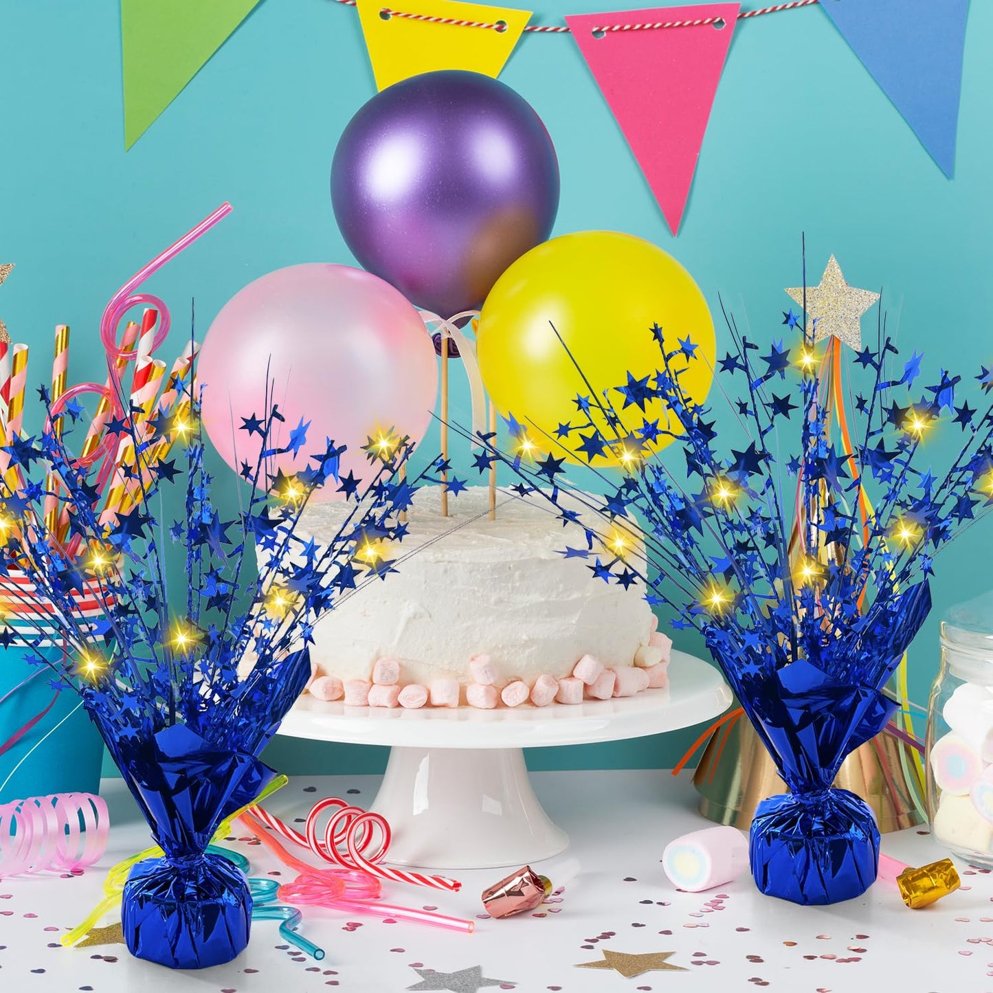 12 Pack Metallic Foil Spray Centerpiece Star Table Decoration Burst Table Centerpieces for Birthday Graduation Wedding Anniversary Holiday Party Supplies Decor, Blue