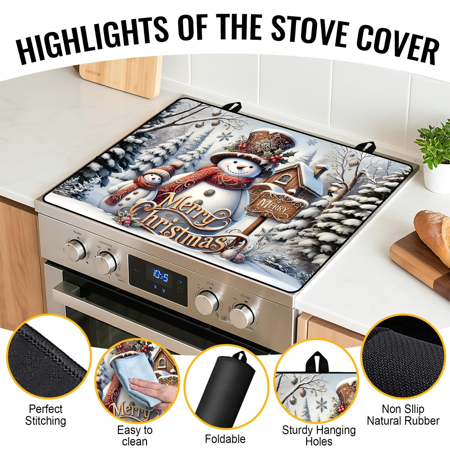 NYZE Christmas Stove Top Cover for Electric Stove,Glass Stove Top Cover,Heat Resistant Glass Cooktop Cover,Stovetop Protector, Kitchen Decor,Dish Drying Mats Cover for Washer Ceramic Top 28.5x20.5 in