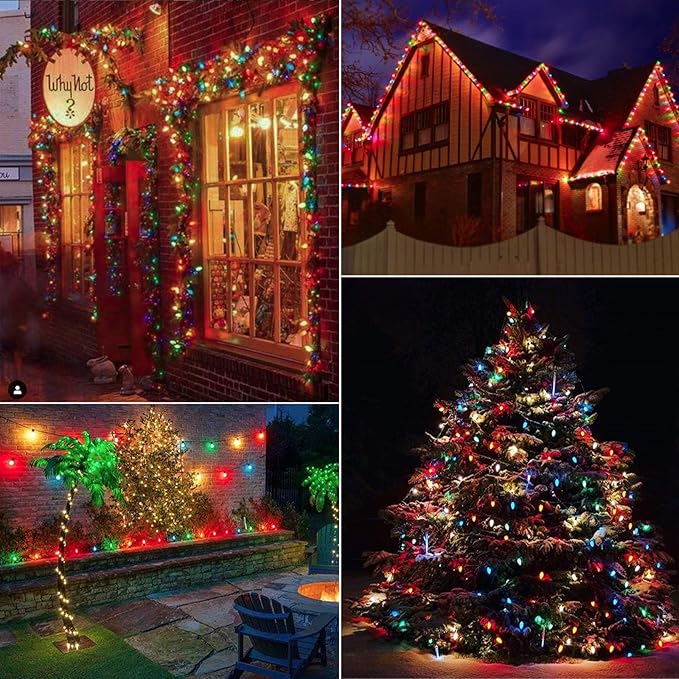 Multicolor C7 LED Christmas String Lights, 25FT Vintage Christmas Lights, Connectable Commercial Tree & Roofline Garden Wedding Decor