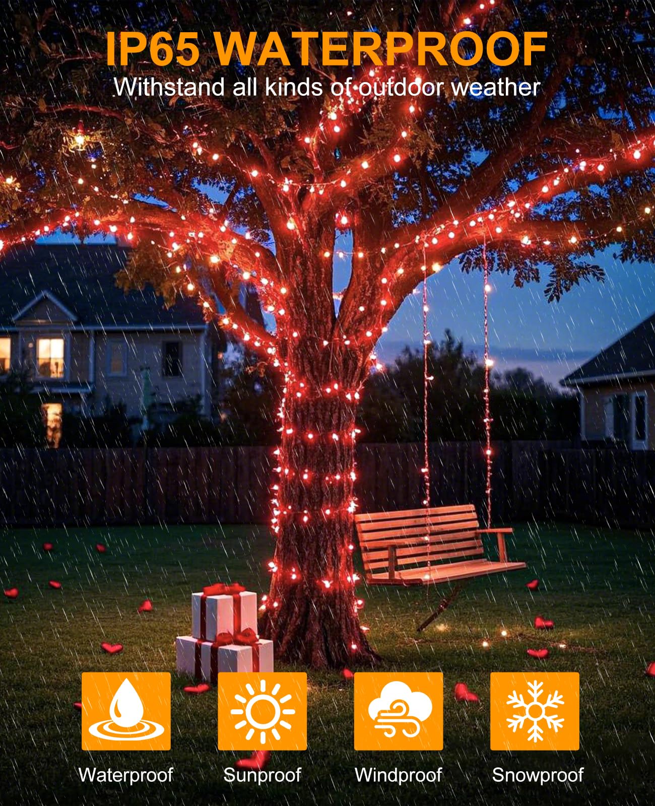 XmasBokeh Red Christmas String Lights, 40FT 120 LED Christmas Lights Outdoor Indoor Waterproof with 8 Modes, Plug in Connectable String Lights for Outside Home Garden Patio Party Holiday Decor