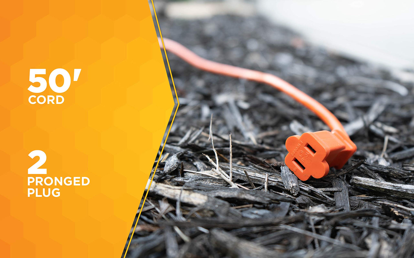 Southwire Woods 50ft Outdoor Extension Cord – Bright Orange, 16/2 Two-Prong – Durable SJTW Jacket for Landscaping & Light-Duty Power – Molded Plug