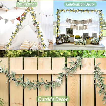 6ft Christmas Garland with Lights – Artificial Greenery Olive Garland with White Berries, Pinecones & Warm LED Fairy Lights – Holiday Garland for Home, Wedding, Party Decorations