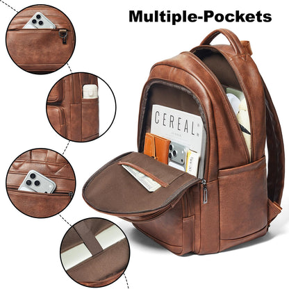 LATMAP Backpack Purse For Women Men Leather 17 16 15.6 Inch Laptop School Travel College Book Bag Work Diaper Nurse Teacher Handbag Large Brown