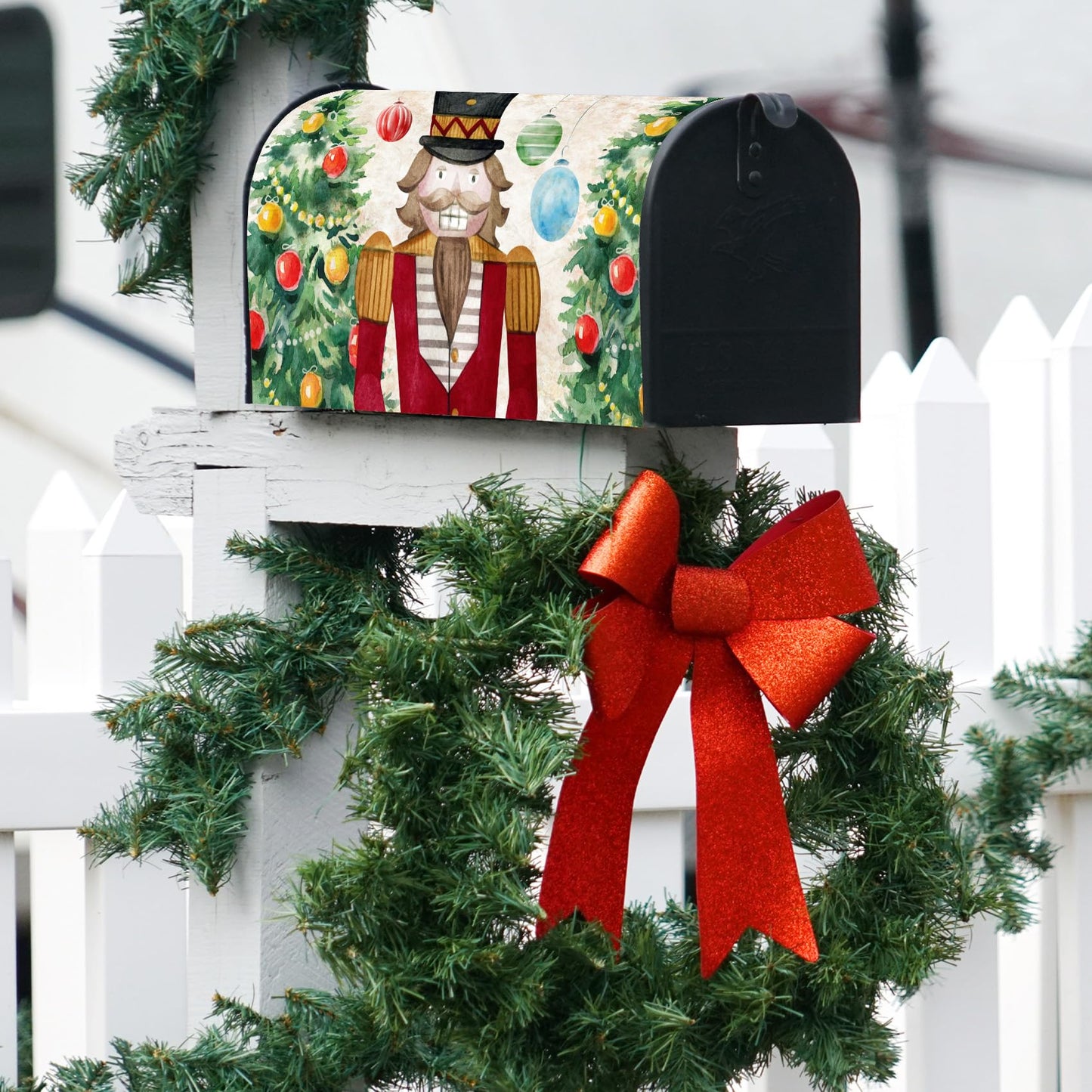 Texupday Merry Christmas Nutcracker Christmas Tree Decoration Mailbox Cover With Magnetic Strip Winter Holiday Mailbox Wraps Post Letter Box Cover Standard Size 21" X 18" for Garden Outdoor Yard Decor