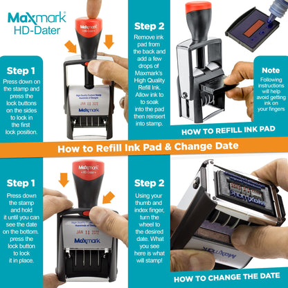 MaxMark Heavy Duty Self Inking Date Stamp with Phrase Paid - 2 Color Blue/Red Ink