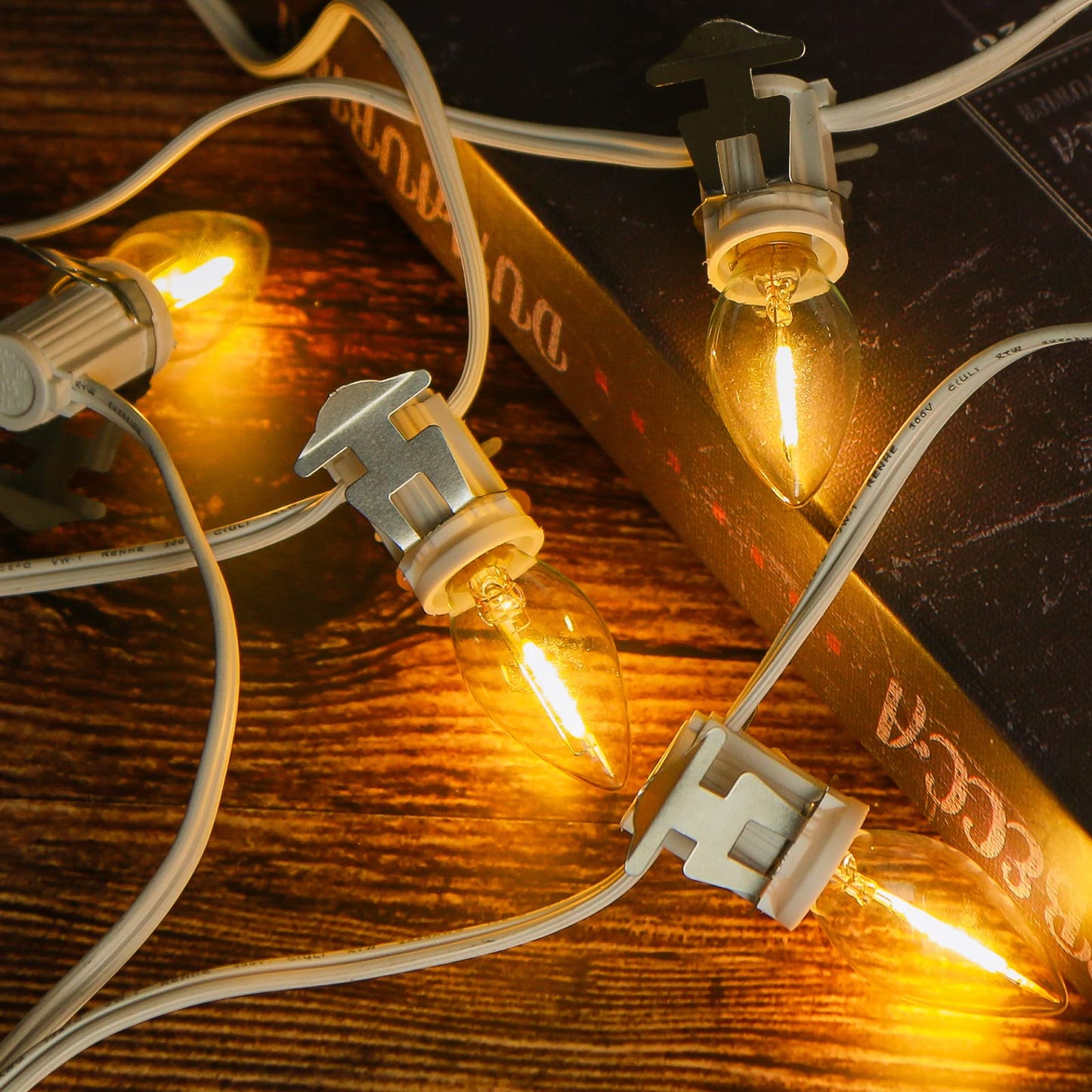1Pack Accessory Cord with 4LED Bulbs and Outlet Christmas Village Light 8.9FT Blow Mold Light Cord with Spare Fuse Warm White C7 Lamp Christmas Village Accessories for Village Houses Craft Pumpkin