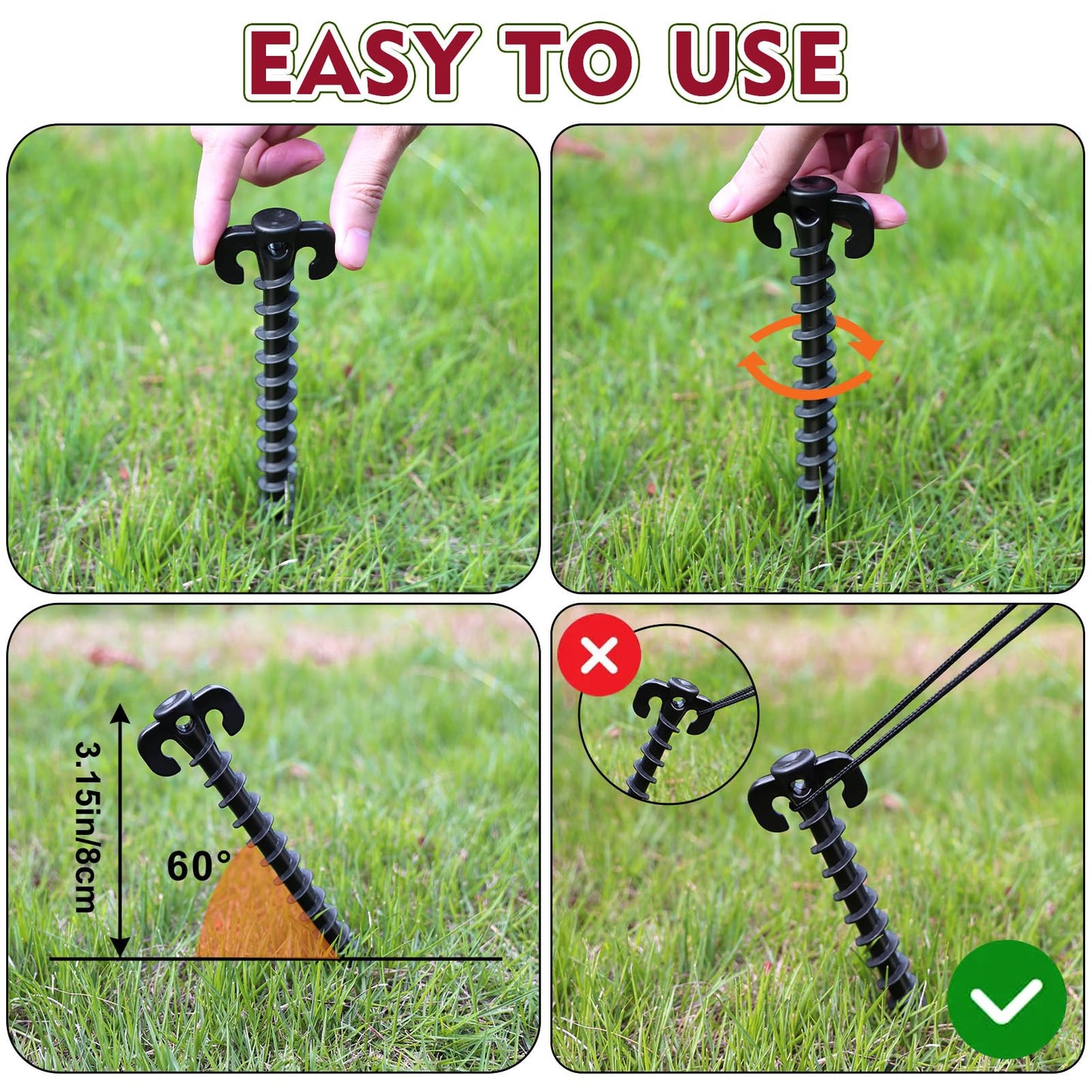 Fabulas Inflatable Stakes, 16 Pcs 7.7 Inch Plastic Tent Yard Stakes for Inflatables Christmas Halloween Thanksgiving Outdoor Holiday Decorations Garden Lawn Camping Replacement Accessories, Black