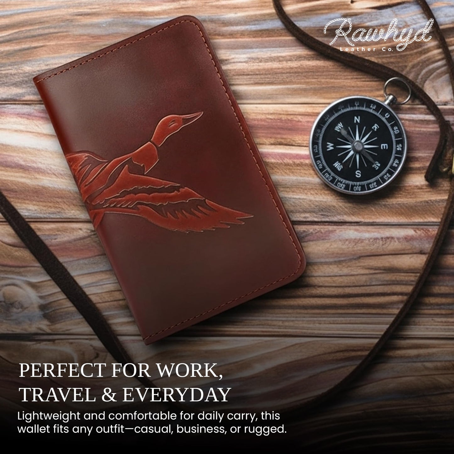 RAW HYD Full-Grain Leather Long Wallet for Men-Classic Bifold Western Wallet for Men-Minimalist Cowboy Wallets for Men-Rodeo wallets for men-Checkbook Cover & Gift for Him (Bourbon Brown)