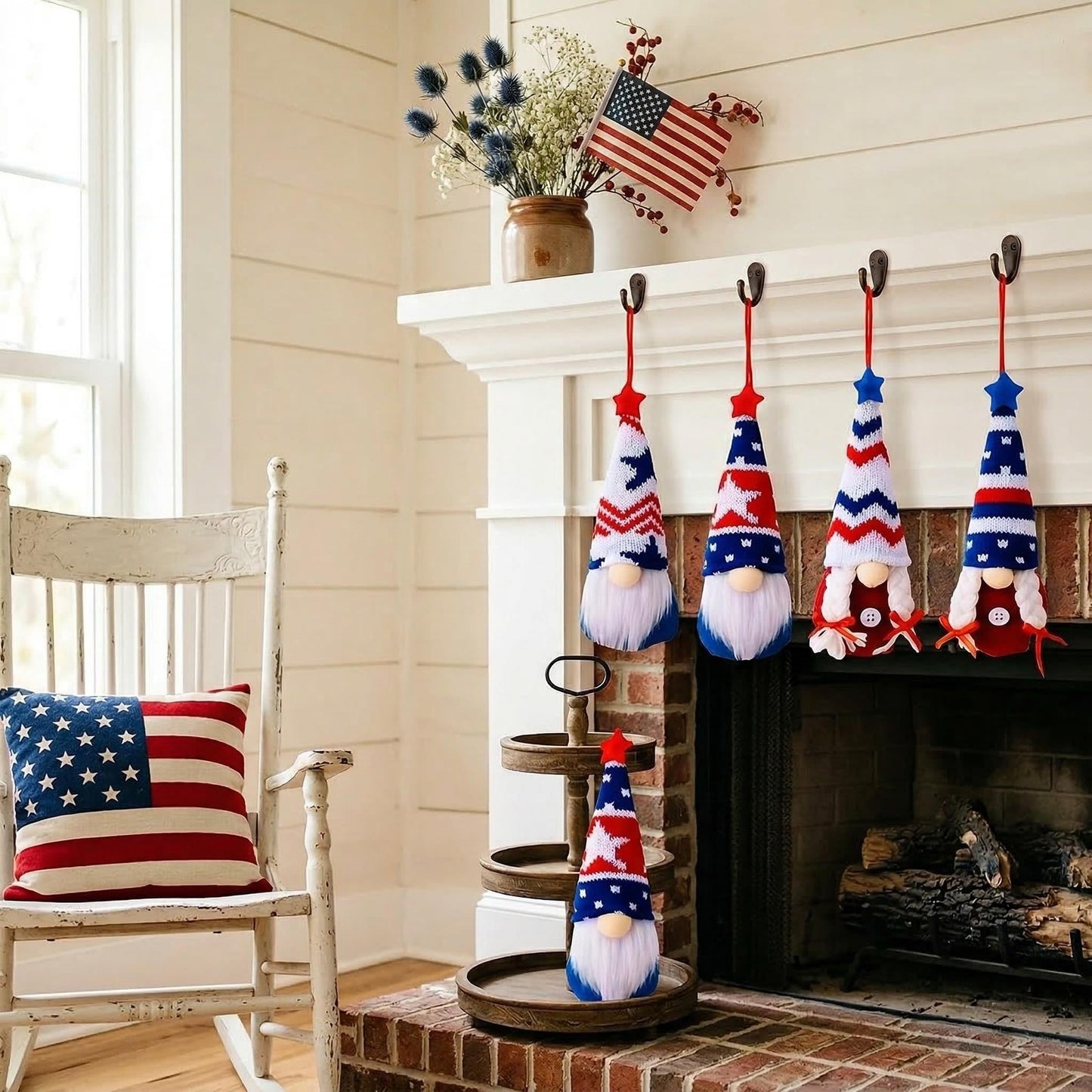 4th of July Decorations-Independence Day Hanging Gnomes USA 250th Anniversary Patriotic Gnomes Ornaments,4Pcs Memorial Patriotic Tree Decor Red White Blue Hanging Ornaments for Independence Day