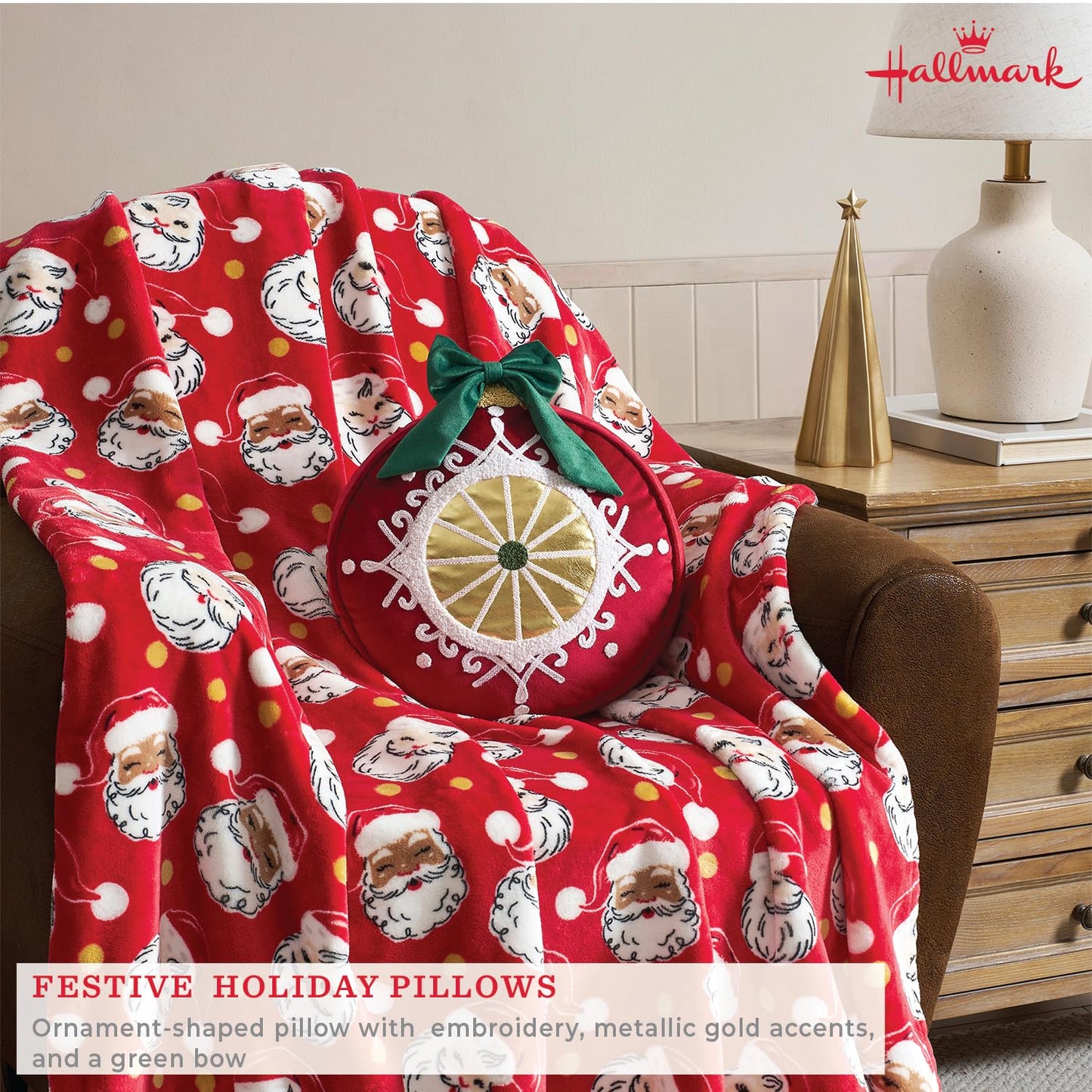 Hallmark - Decorative Throw Pillow for Couch or Bed, Holiday Home Décor, 12" x 13", (Ornament, Red)