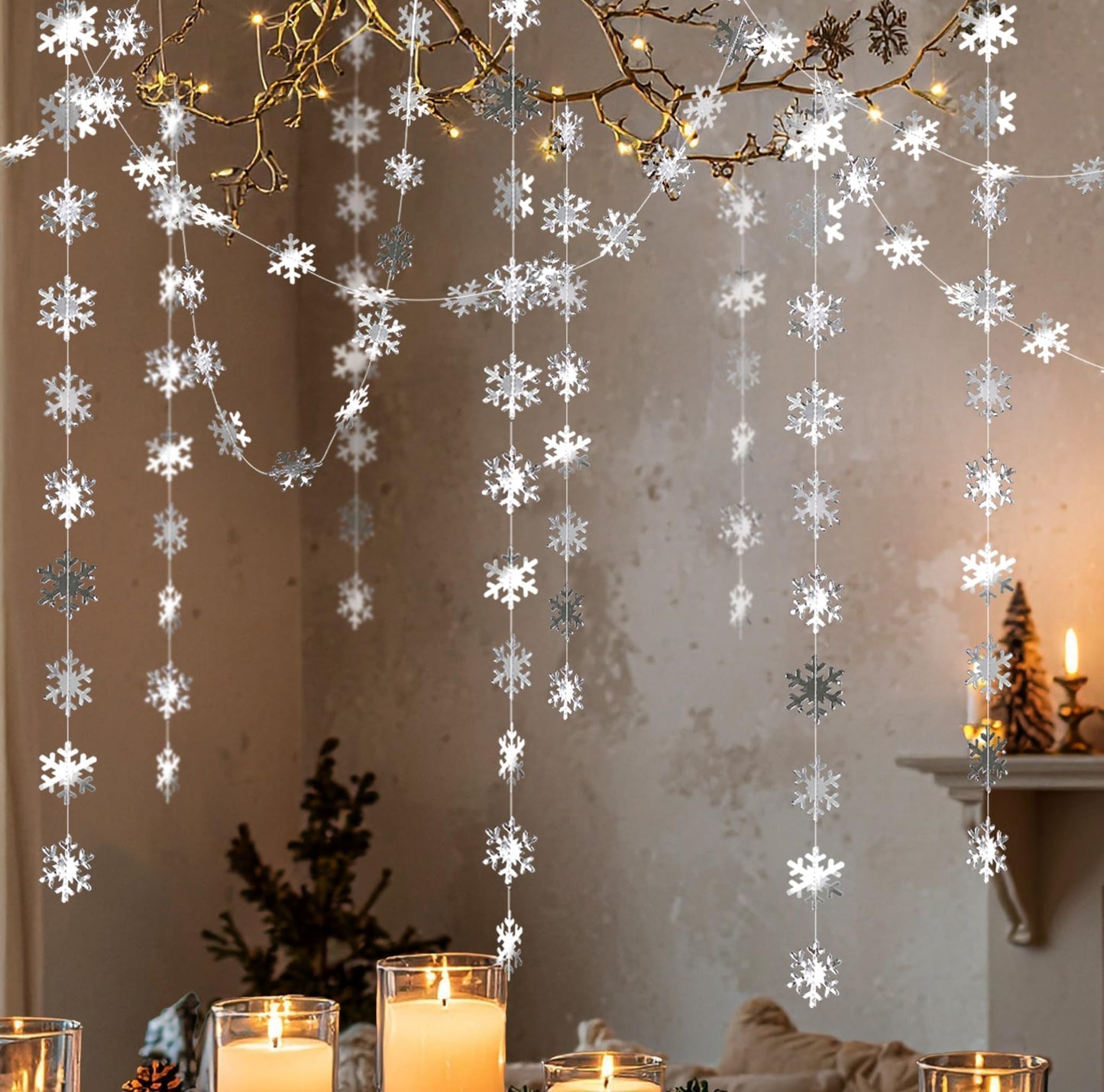 Cheerland Clearance Winter Wonderland Silver Snowflakes Decorations Hanging Christmas Garland for Onederland New Year Office Dorm Hanukkah Holiday Bridal Shower Winter Ceiling Decor Xmas Backdrop