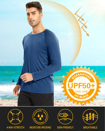 MAGCOMSEN Hiking Shirts for Men Long Sleeve Running Shirts Men Quick Dry Shirts for Men Baselayer Shirt Men Performance Tshirt Rash Guard for Men Blue Grey