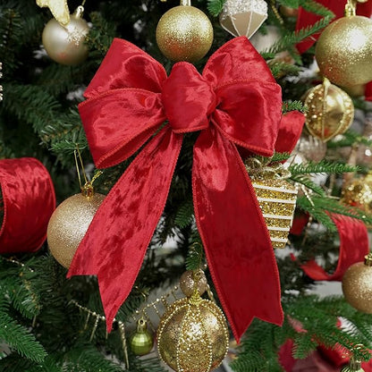 MEEDEE Red Velvet Wired Ribbon 2-1/2 inch Crushed Red Velvet Christmas Ribbon 10 Yards for Christmas Tree, Wreaths, Crafts Bow, Garlands, Gift Wrapping, Seasonal Decorations