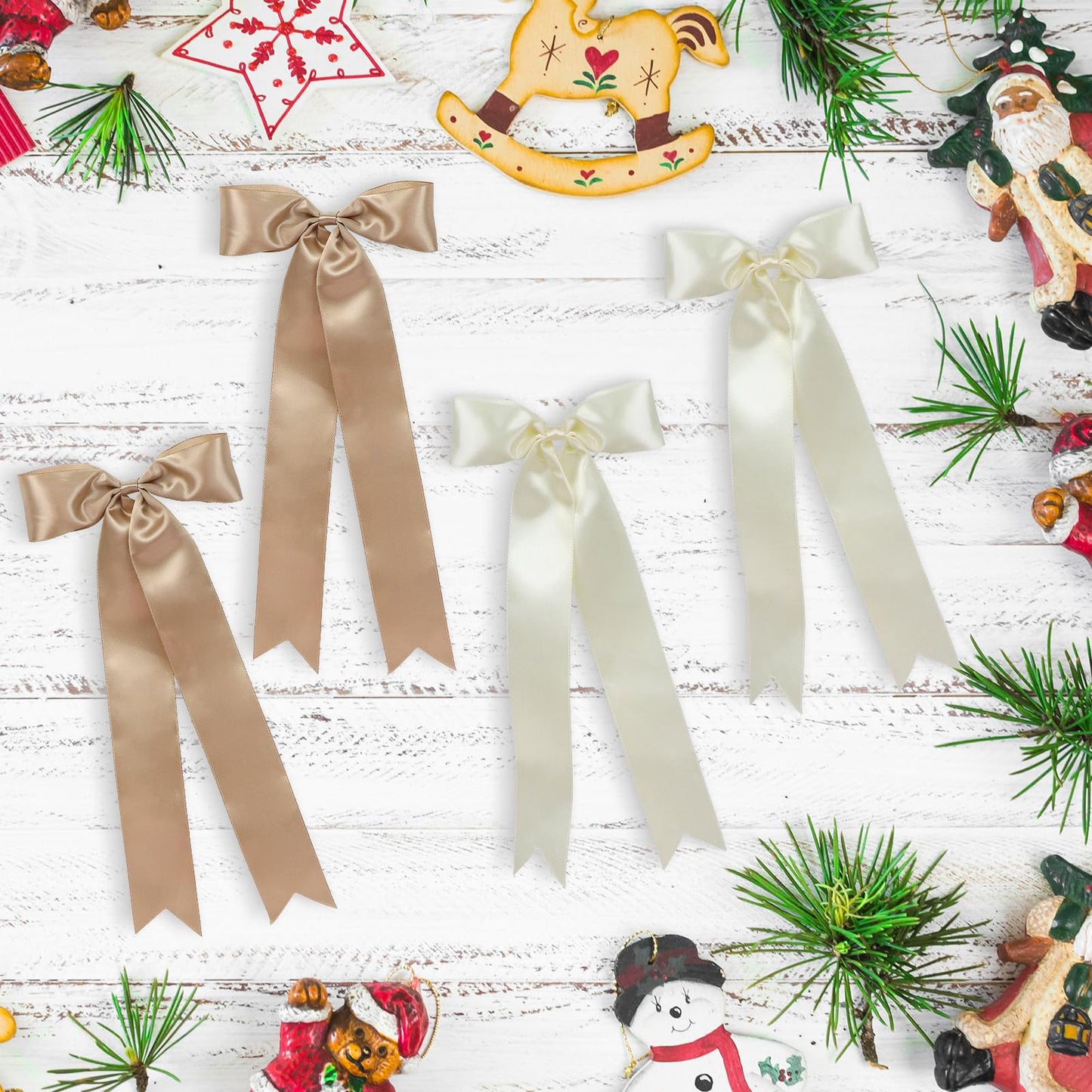 24 Pcs Christmas Tree Bows Decorations - Satin Ribbon Bows for Wreath, Tree Topper, Ornaments, Garland, Home, Staircase, Fireplace Decor
