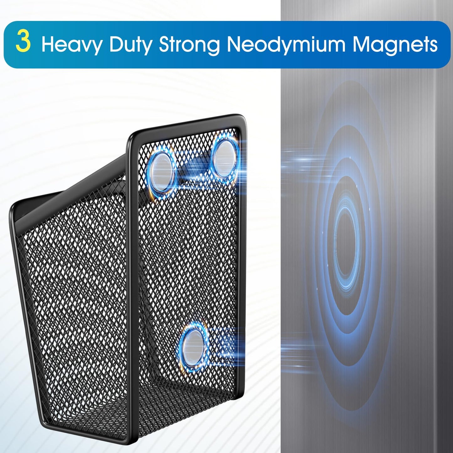 MaxGear Magnetic Pen Holder, 2 Pack Mesh Pencil Holder for Desk Storage Basket Organizer Marker Holder - Extra Strong Magnets Perfect for Locker Accessories, Refrigerator, Whiteboard, School Office
