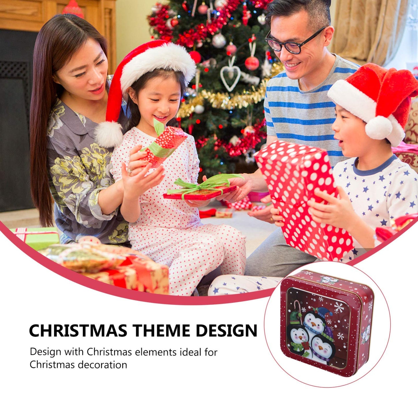 VALICLUD Christmas Candy Tinplate Box 6.10X6.10X2.16In Holiday Cookie Storage Container with Lid Xmas Party Favor Gift Box