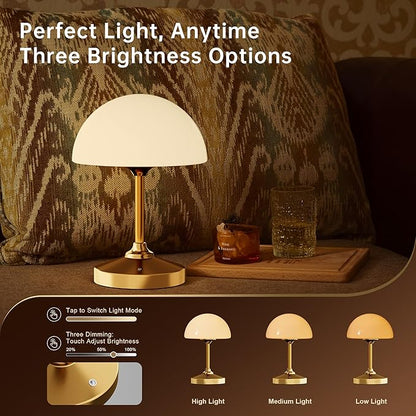 Mushroom Lamp Cordless Lamp Table Lamp,Outdoor Waterproof Shower Lamps,5000mAh Rechargeble Battery Operated Dimmable Touch Desk Lamps,LED Night Light for Bathroom Patio Camping Outdoor(Gold)