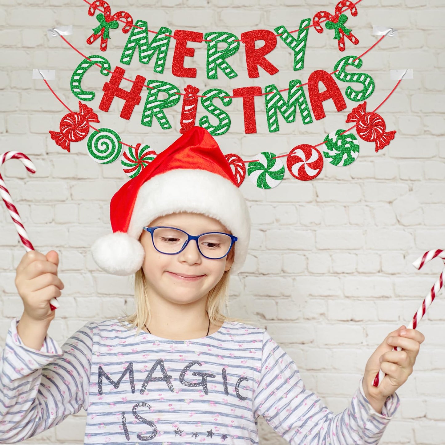 Candycane Christmas Banner, Holiday Party Decorations, Winter Candy Cane Decorations