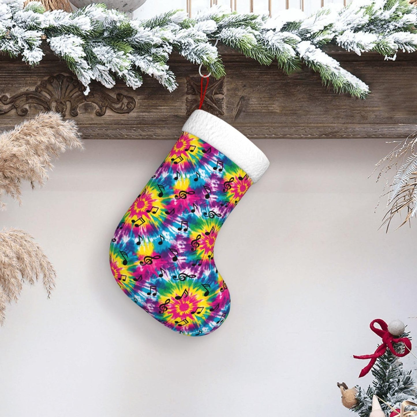 Athjunss Tie Dye Music Notes Christmas Stocking Large Xmas Holiday Party Decoration Fireplace Hanging Stocking