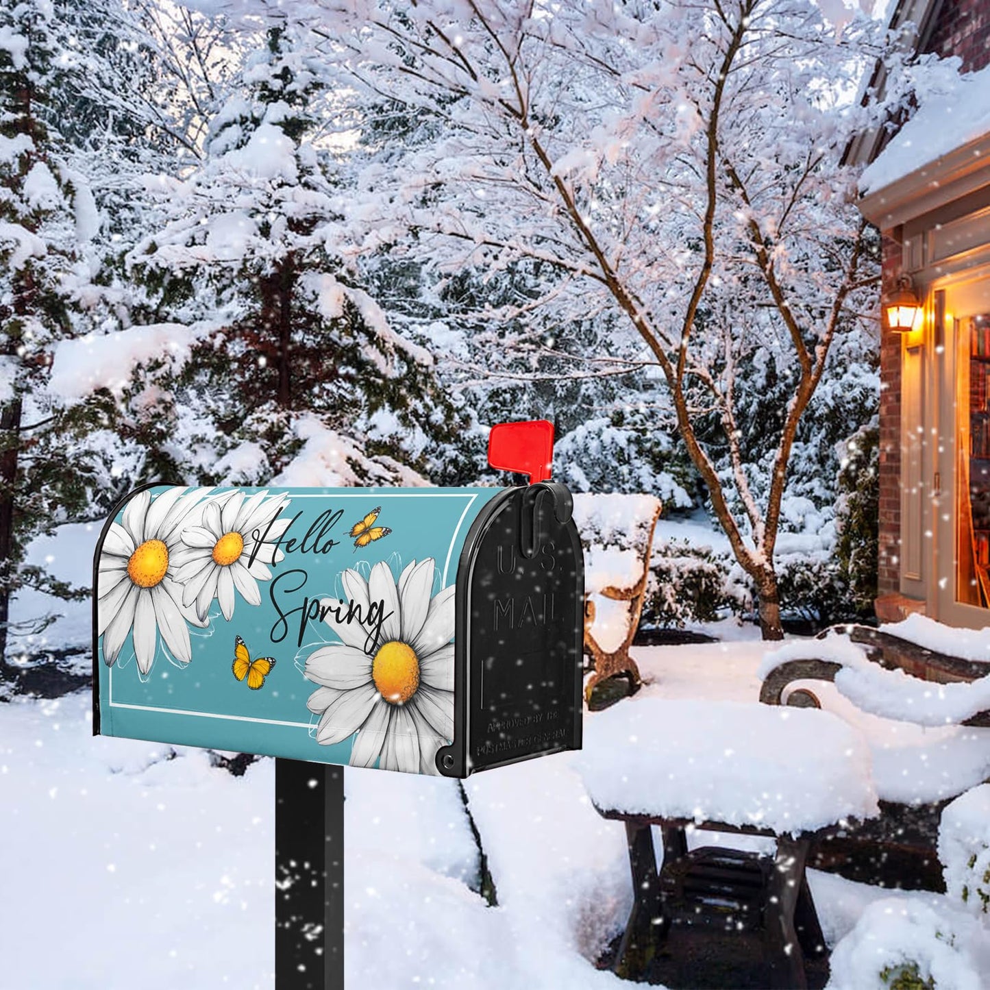 VentuCoven Spring Floral Daisy Mailbox Cover Magnetic Standard Size 21x18 in Floral Butterfly Post Letter Box Cover Decorations for Outside Garden Yard Blue