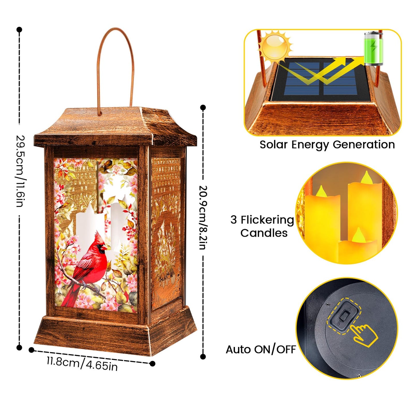 Cardinal Solar Lanterns Outdoor Hanging Lanterns, Metal Glass Garden Decor Solar Lights, Gifts for Women Mom Birthday Grandma Mothers Day, Waterproof Decorative Lantern for Outside Patio Yard