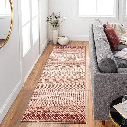 Moroccan Rug Runner 2x6, Terracotta Non Slip Washable Bathroom Rug Runners, Soft Low Pile Tribal Geometric Hallway Runner Rugs for Bedroom Kitchen Laundry Living Room
