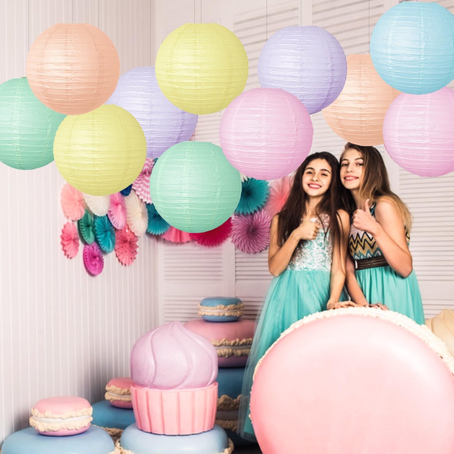 Macaron Paper Lantern Decoration 12PCS 10 Inch Hanging For Classroom Baby Shower decoration Wedding Valentine's Day Graduation Anniversary Picnic Gathering Christmas Bridal Home Decor Party Decoration