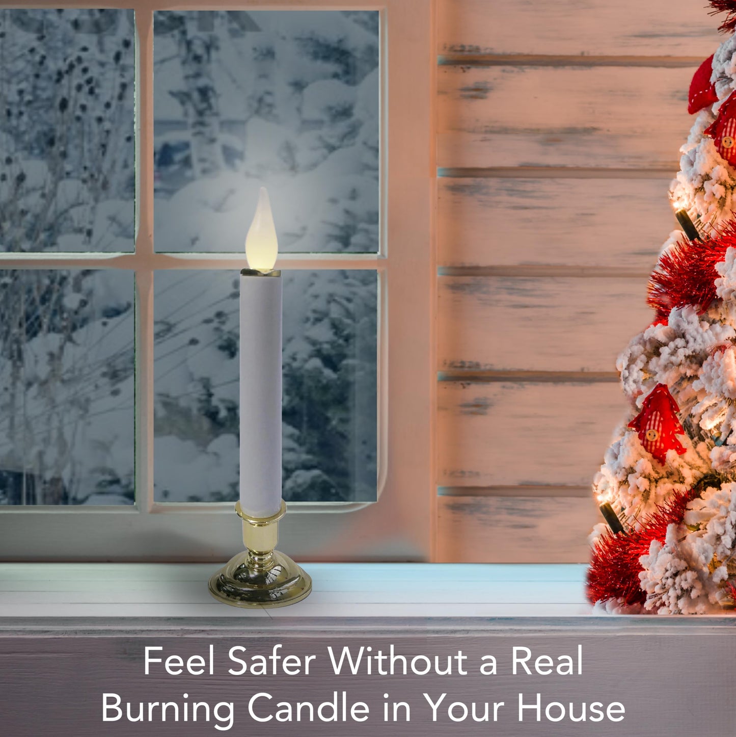 Brite Star Battery Operated 10-Inch LED Candles - Steady Burn Flameless Chatham Candles With Gold Base, Timer & Suction Cup - Perfect for Indoor Window, Outdoor Patio Home Decor- 2 Pack
