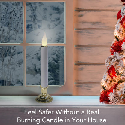 Brite Star Battery Operated 10-Inch LED Candles - Steady Burn Flameless Chatham Candles With Gold Base, Timer & Suction Cup - Perfect for Indoor Window, Outdoor Patio Home Decor- 2 Pack