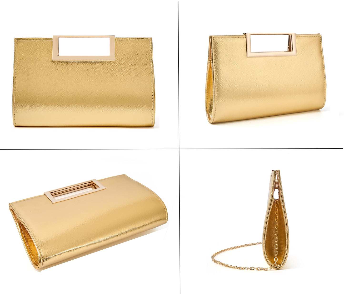 MUDUO eveing Clutch Purse Fashion Faux Leather handbag/shoulder bag (Gold)