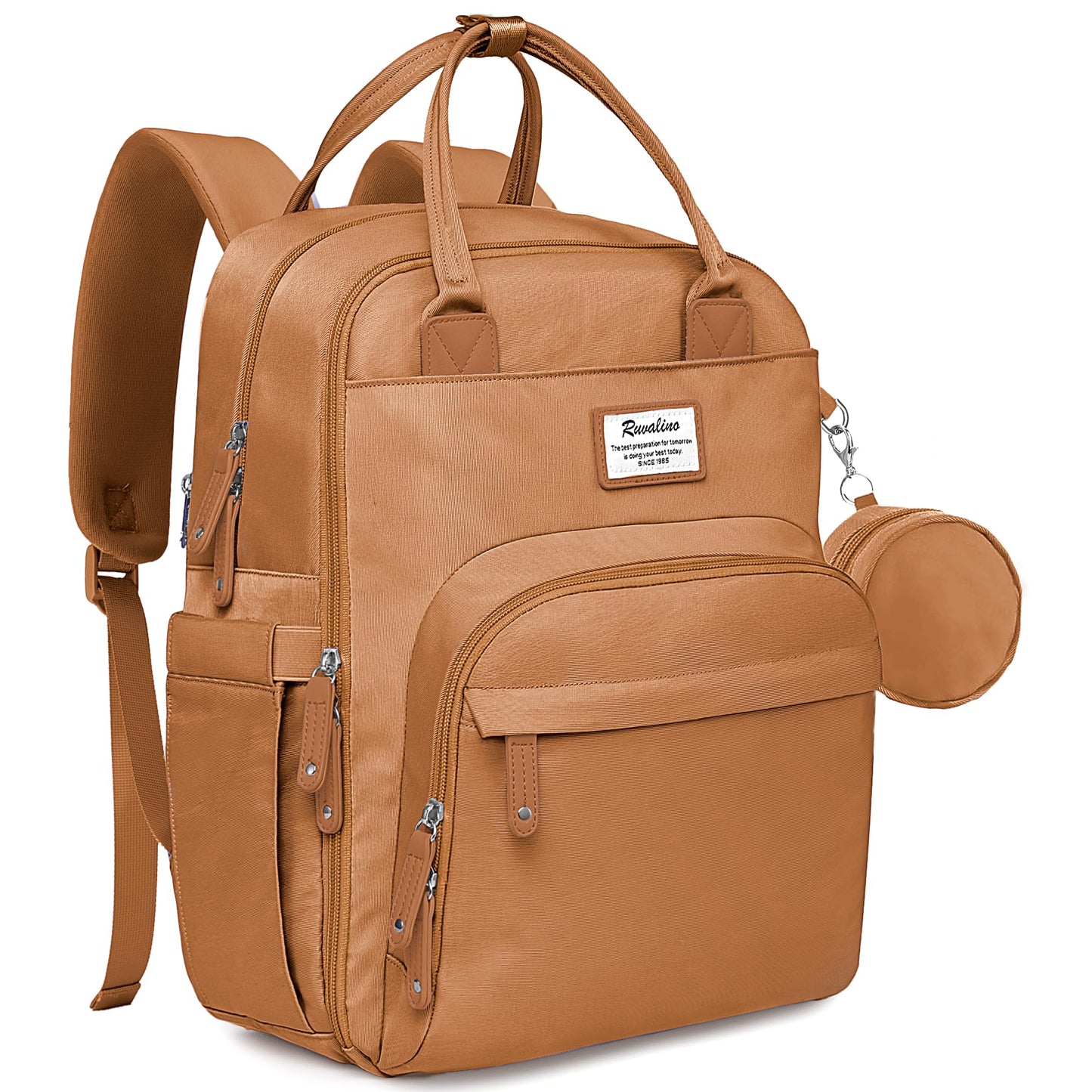 RUVALINO Diaper Bag Backpack-Multifunction Baby Travel Bag with Changing pad, Insulated Bottle Holders & Pacifier Case, Large Capacity, Waterproof, Dark Brown