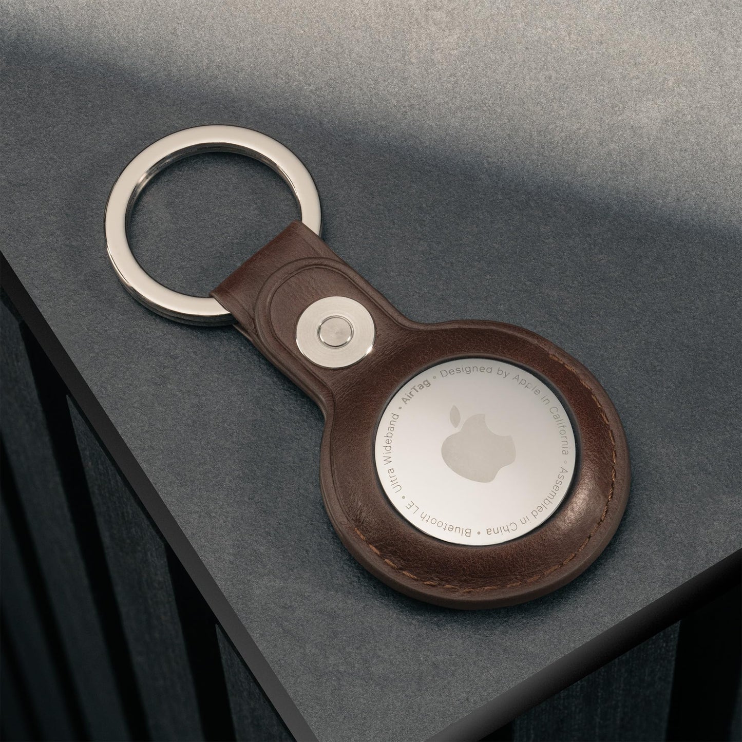 TORRO Leather Keyring/Keychain Compatible with AirTag – Premium Leather Key Holder with Brushed Metal Ring (Dark Brown)