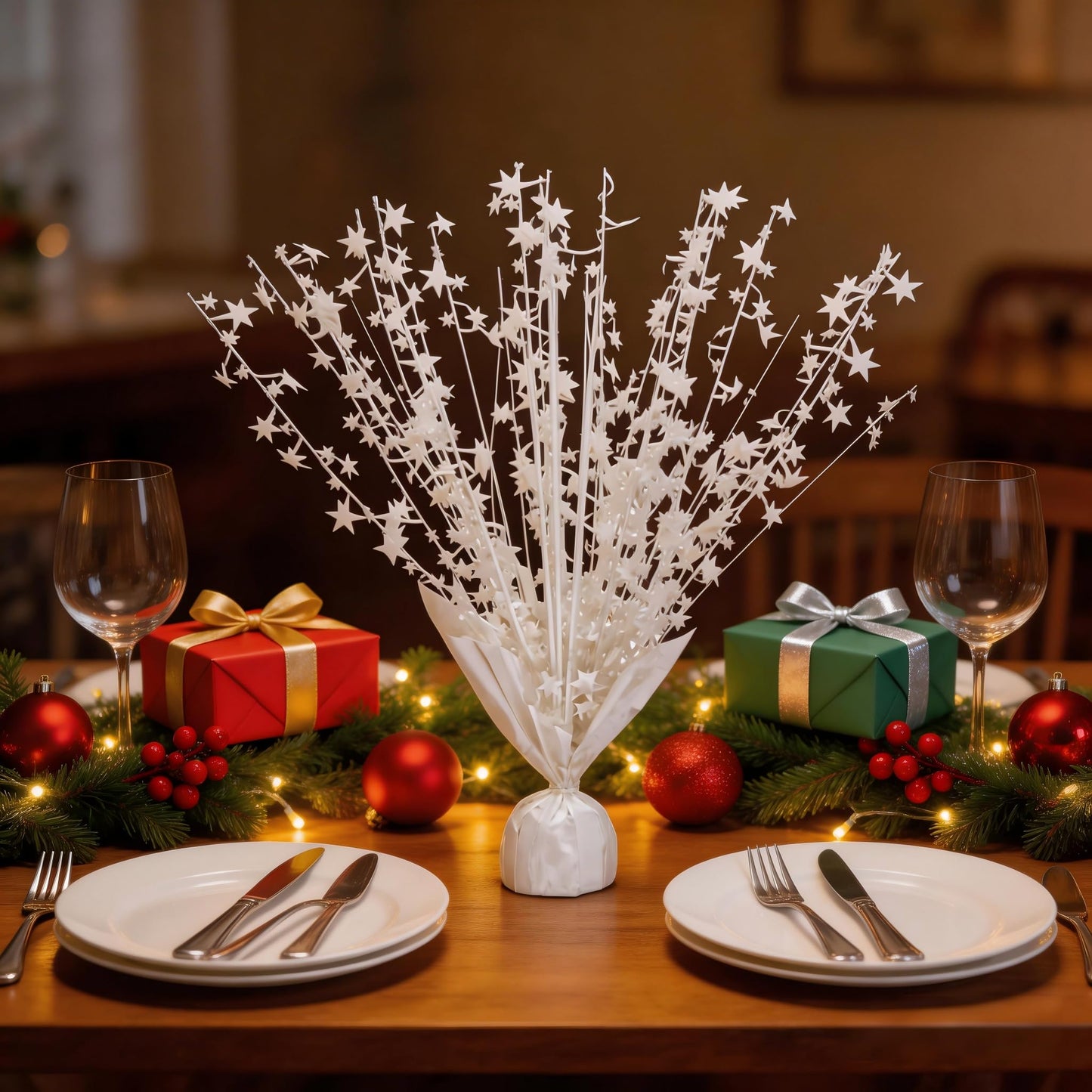 6 Pack Metallic Foil Spray Centerpiece Stars for Wedding, Birthday, Anniversary, Christmas Table Decor, Holiday Festival Baby Shower Graduation Mantle Party Decorations (White)