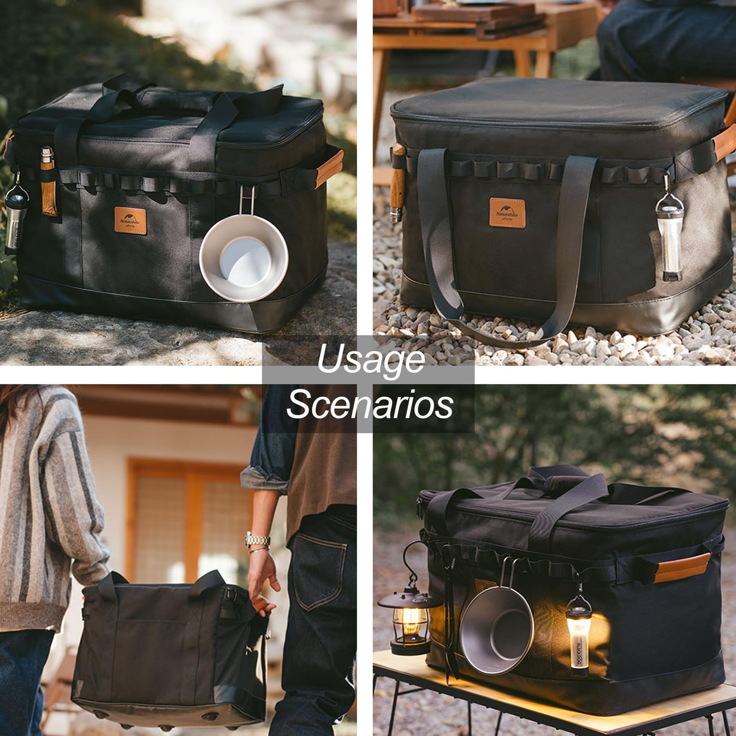 Naturehike 36L Camping Organizer,300D Waterproof Camping Storage for Camping Cooking Utensils and Camping Cookware,with Hard Bottom,with Removable partition for Camping,RV,Hiking