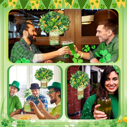 Boao St. Patrick's Day Welcome Sign Wooden Hanging Decor Farmhouse Rustic Door Decoration St. Patrick's Day Wreath Sign with Bow Ornament for Holiday Irish Home Indoor Outdoor Farmhouse Window