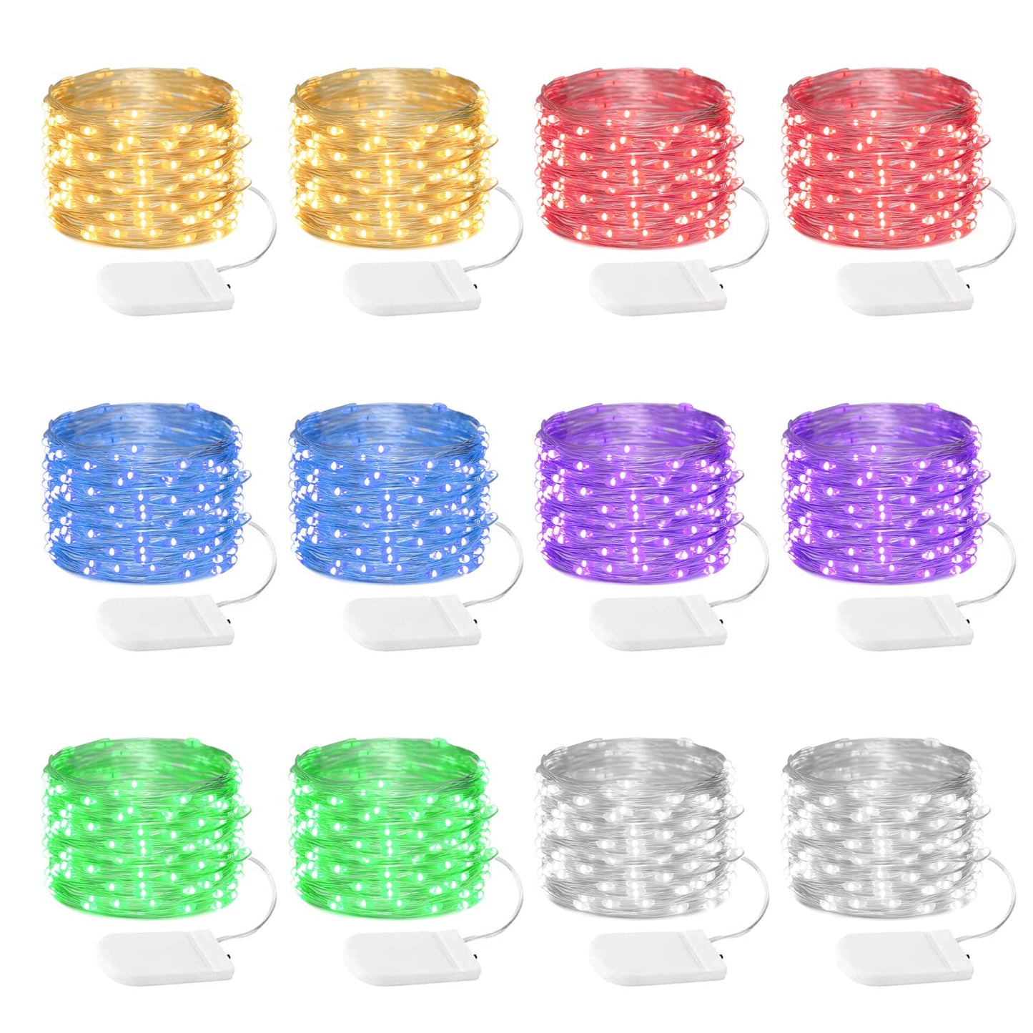 Rivokeer 12 Pack Fairy Lights Battery Operated String Lights，7FT 20LED Waterproof Silver Wire Christmas Lights Outdoor,Firefly Mini Lights for Bedroom Party Birthday Wedding Indoor Decorations.