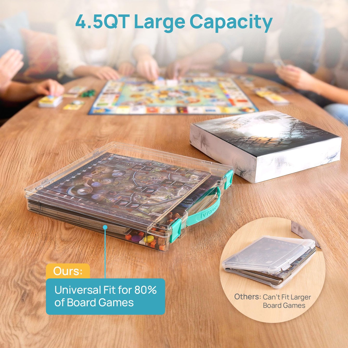 Vtopmart 3 Pack Board Game Storage with Handle and Snap-Tight Latch Lid, Craft Organizer Box Fit 12" x 12" Papers, Stackable Clear Storage Box for Art Supply Storage, Paper Storage, Puzzle Storage