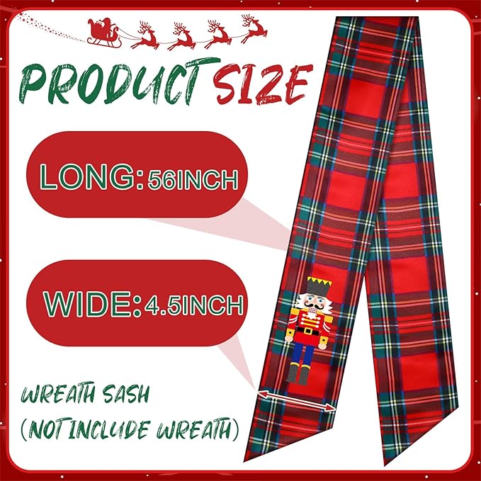 Wreath Sash for Front Door Wreath Satin Sash Blank Sashes Embroidery Monogram Yard Doorway Indoor Outdoor Wall Ribbon Bow Home Decor(Red, Black,Christmas Nutcracker)