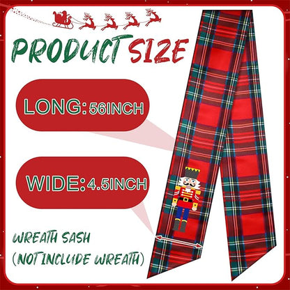 Wreath Sash for Front Door Wreath Satin Sash Blank Sashes Embroidery Monogram Yard Doorway Indoor Outdoor Wall Ribbon Bow Home Decor(Red, Black,Christmas Nutcracker)