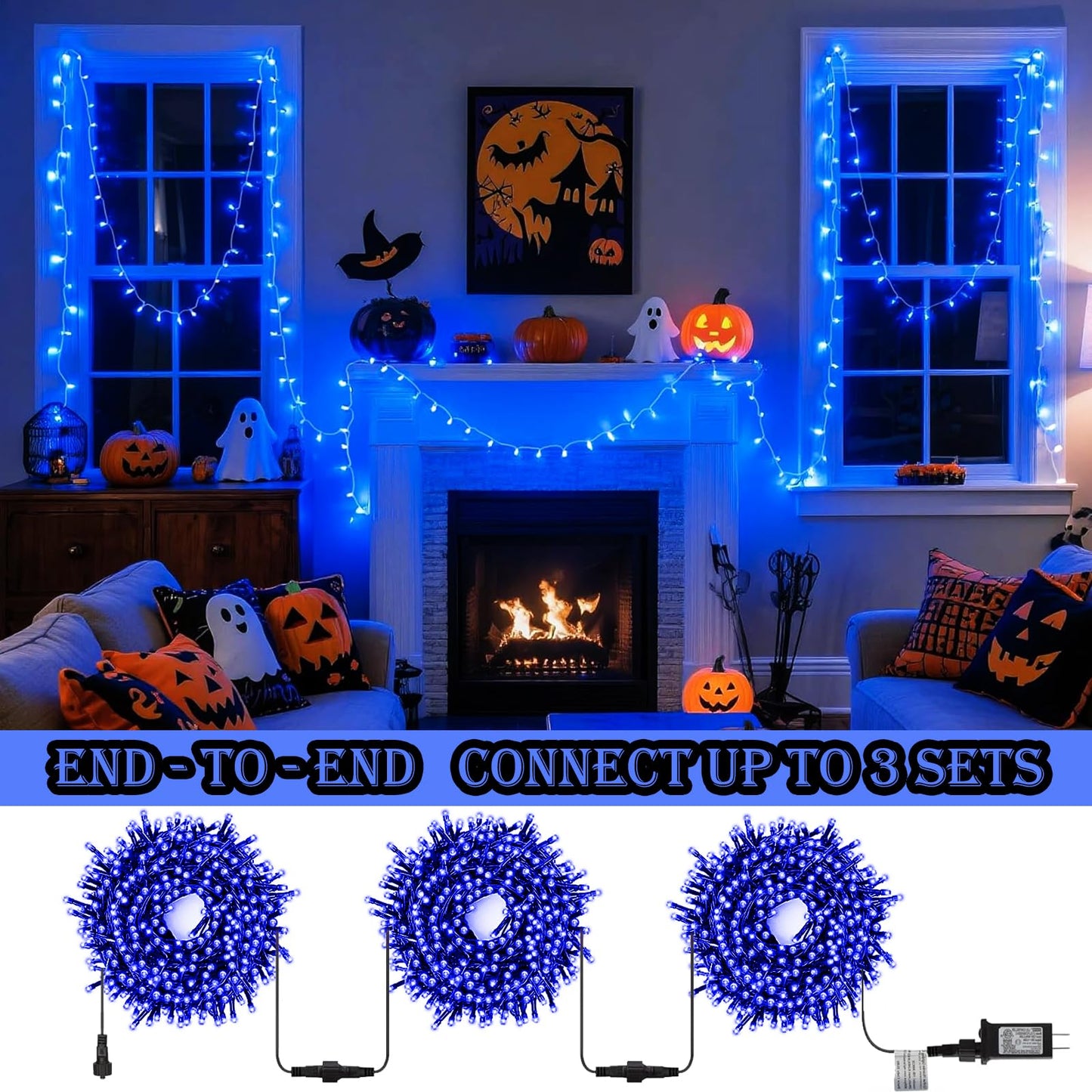 Decute Christmas String Lights Waterproof 300LED 105FT UL Certified with End-to-End Plug 8 Modes, Outdoor Indoor Starry Fairy Lights for Christmas Tree Patio Garden Wedding Party Decor Blue
